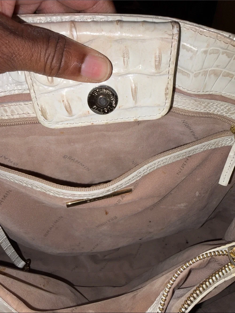 Brahmin Cream Croc-Embossed Leather Satchel